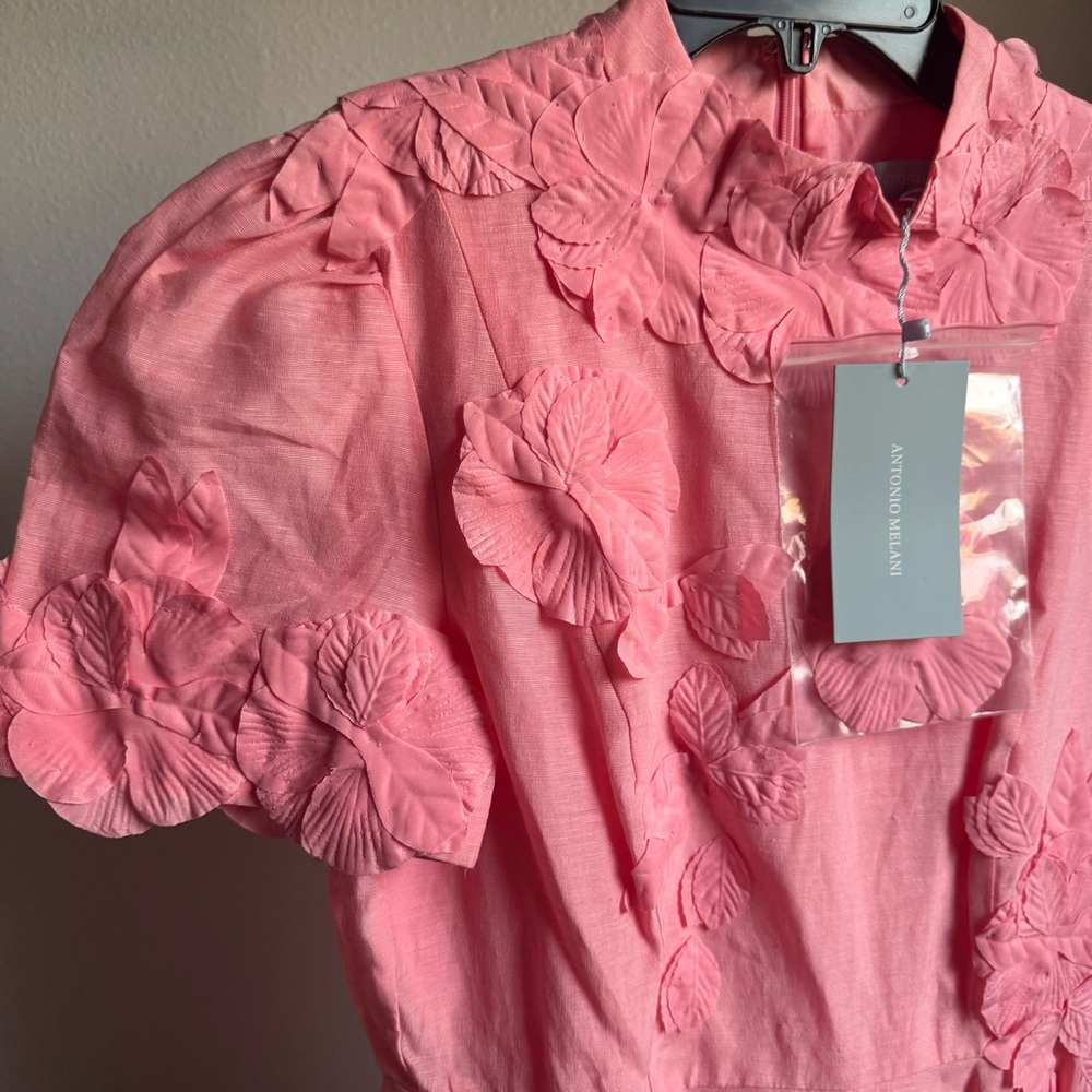 NWT Antonio Melani Iris Linen Floral Mockneck Short Sleeve Dress Sz 6 - Picture 3 of 9